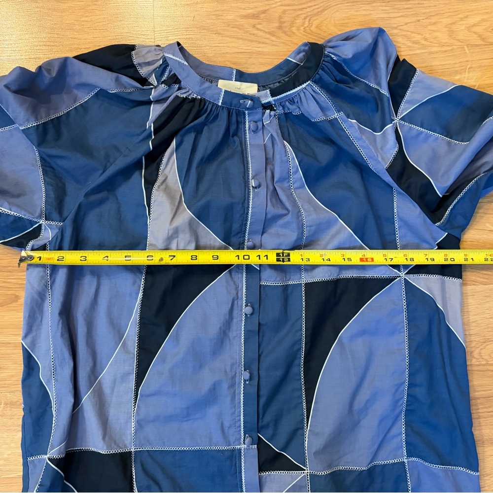 Sezane Lealys Blue Patchwork Cotton Button Up Blo… - image 8